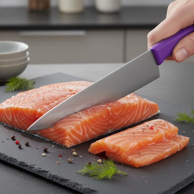 Kitchen Master 8 Inch Stainless Steel Professional Chef Knife with Purple Handle - Image 4